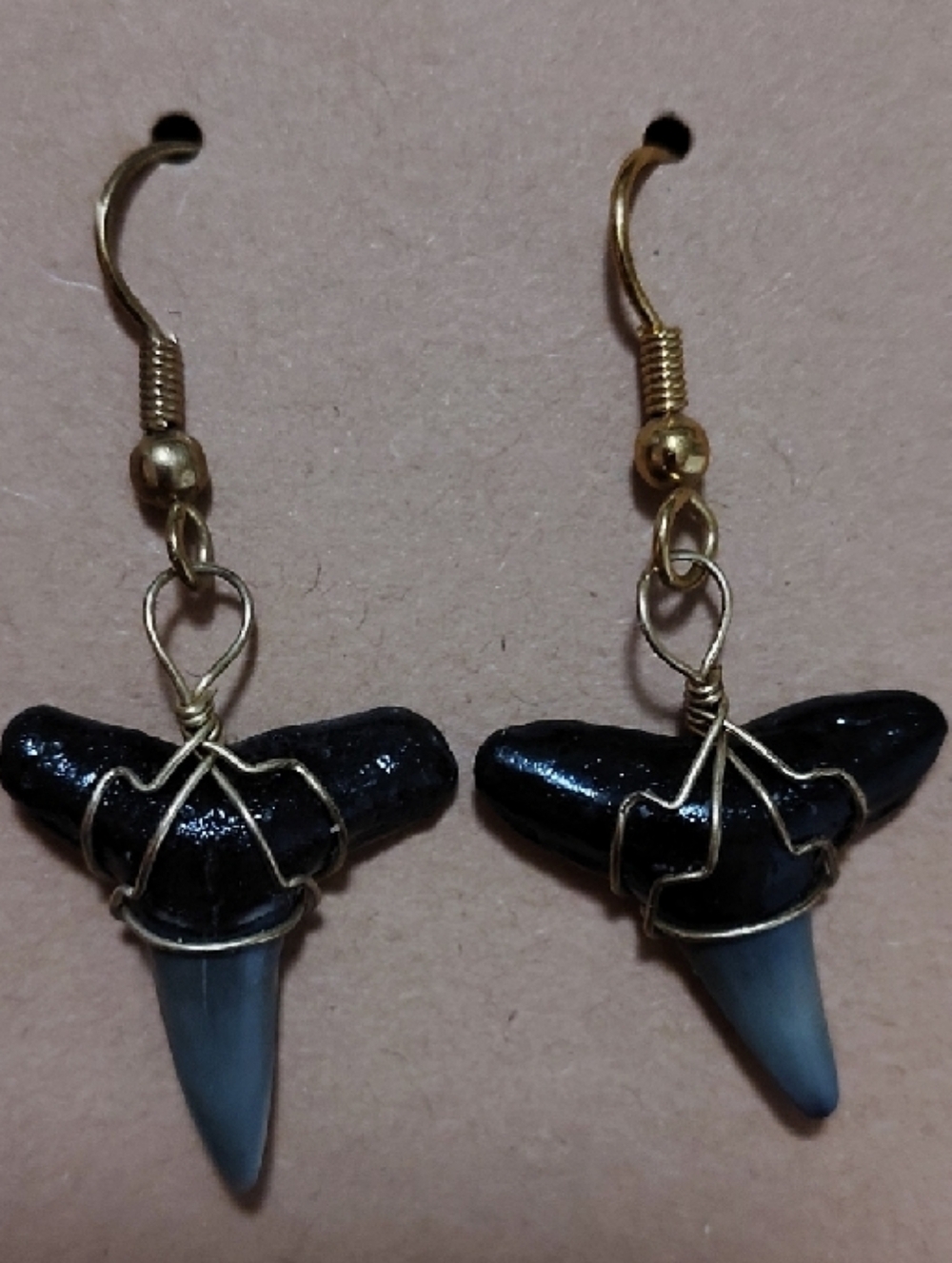 Sand Tiger Shark Tooth Fossil Earrings Wire Wrapped Y2K Boho Coastal - Picture 4 of 6